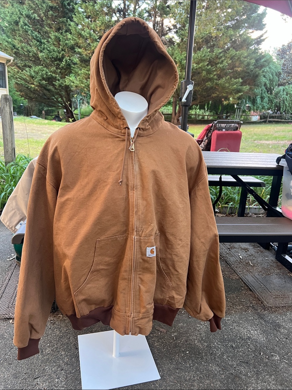 Carhartt Brown Hooded Duck Canvas Zip Work Jacket